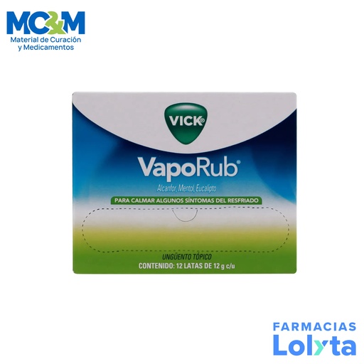 [1465] VICK VAPORUB UNGÜENTO 12G C/12 PZAS ALCANFOR/MENTOL/EUCALIPTO LAB P&G