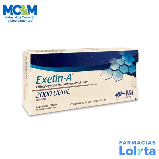 [1655] ERITROPOYETINA HUMANA RECOMBINANTE SOL INY 2000 UI/ML C/12 AMP EXETIN-A LAB PISA (RF)