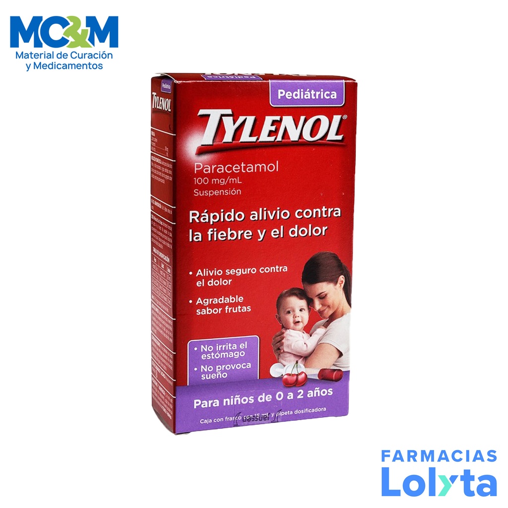 TYLENOL PEDIATRICO SUSPENSION 100 MG/ML FCO C/15 ML SABOR FRUTAS ...
