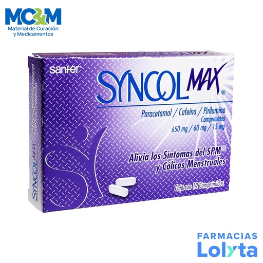 [1821] SYNCOL MAX 650/60/15 MG C/12 COMPRIMIDOS PARACETAMOL CAFEINA PIRILAMINA LAB SANFER
