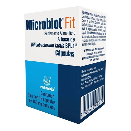 [1822] MICROBIOT FIT SUPLEMENTO ALIMENTICIO 180 MG C/15 CAP BIFIDOBACTERIUM LACTIS BPL1 LAB COLUMBIA