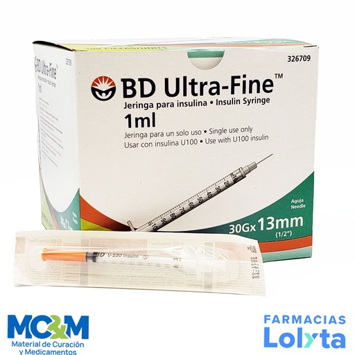 [2729] JERINGA PARA INSULINA 1 ML 30 G X 12.7 MM C/30 PZAS ULTRA FINE EMEBCTA