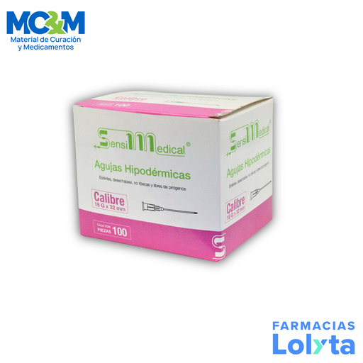 [2577] AGUJA HIPODERMICA 18 G X 32 MM C/100 ROSA SENSIMEDICAL