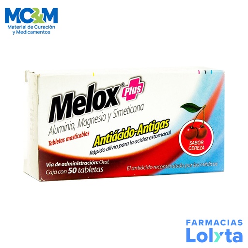 [2906] MELOX PLUS 200/200/25 MG C/50 TAB MASTICABLES SABOR CEREZA ALUMINIO MAGNESIO SIMETICONA LAB SANOFI