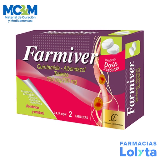 [2936] QUINFAMIDA ALBENDAZOL 150/200 MG C/2 TAB FARMIVER LAB FARMACOS CONTINENTALES
