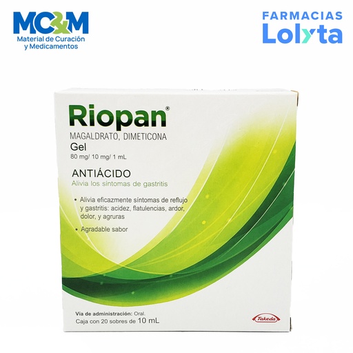 [2414] RIOPAN GEL ANTIACIADO C/20 SOBRES DE 10 ML MAGALDRATO/DIMETICONA 80MG/10MG/1ML LAB TAKEDA