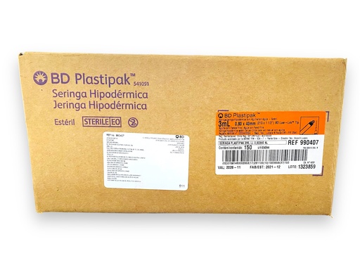 [3736] JERINGA 3 ML C/A 21 X 40 CAJA C/150 PZAS VERDE PLASTIPAK REF 990407 BD