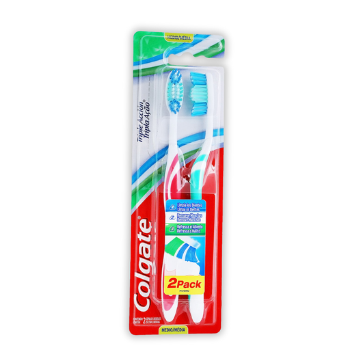 [2052] CEPILLO DENTAL TRIPLE ACCION C/2 PZAS MEDIO COLGATE