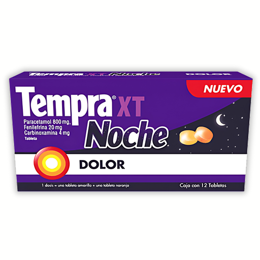 [3812] TEMPRA XT NOCHE 800/20/4 MG C/12 TAB PARACETAMOL FENILEFRINA CARBINOXAMINA LAB LAB RB SALUTE