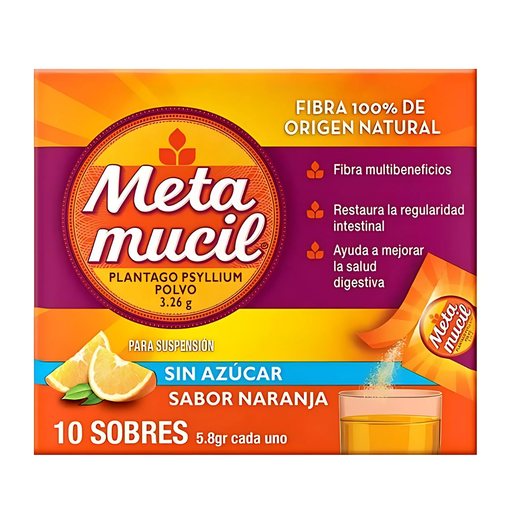 [2263] METAMUCIL POLVO 5.8 G C/10 SOBRES SABOR NARANJA PLANTAGO PSYLLIUM LAB P&G