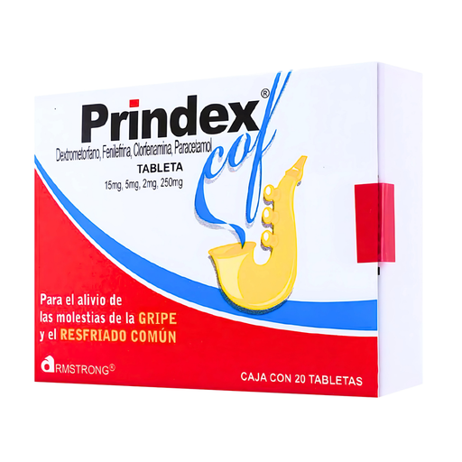 [2197] PRINDEX 15/5/2/250 MG C/20 TAB DEXTROMETORFANO FENILEFRINA CLORFENAMINA PARACETAMOL LAB ARMSTRONG