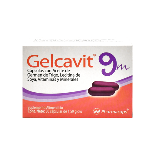[4059] GELCAVIT 9M 1.59 G C/30 CAP SUPLEMENTO ALIMENTICIO ACEITE DE GERMEN DE TRIGO LECITINA DE SOYA VITAMINAS Y MINERALES LAB PHARMACAPS