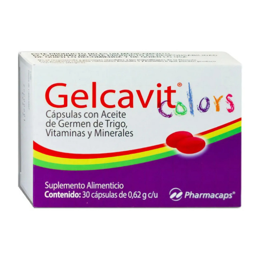 [4246] GELCAVIT COLORS 0.62 G C/30 CAP SUPLEMENTO ALIMENTICIO ACEITE DE GERMEN DE TRIGO VITAMINAS Y MINERALES LAB PHARMACAPS