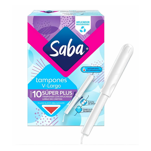 [4267] SABA V-LARGO SUPER PLUS FLUJO SUPER ABUNDANTE C/10 TAMPONES CON APLICADOR ESSITY