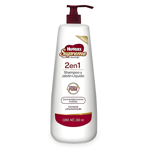 [4283] SHAMPOO Y JABON LIQUIDO 200 ML CON KARITE Y PROVITAMINA B5 HUGGIES SUPREME 2 EN 1 KIMBERLY-CLARK