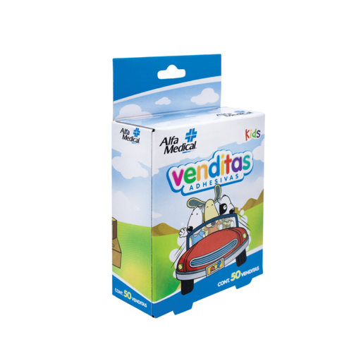 [4306] VENDITAS ADHESIVAS 7.1 X 1.9 CM C/50 PZAS DISEÑOS NIÑO ALFA MEDICAL (CURITA)