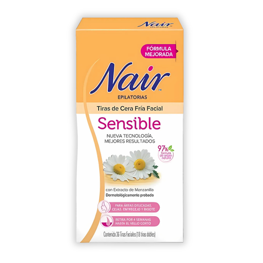 [4409] TIRAS DE CERA FRIA FACIAL SENSIBLE C/36 PZAS CON EXTRACTO DE MANZANILLA NAIR LAB CHURCH&DWIGHT