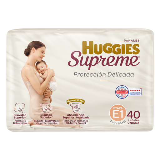 [4449] PAÑAL HUGGIES SUPREME ETAPA 1 C/40 PZAS UNISEX KIMBERLY CLARK