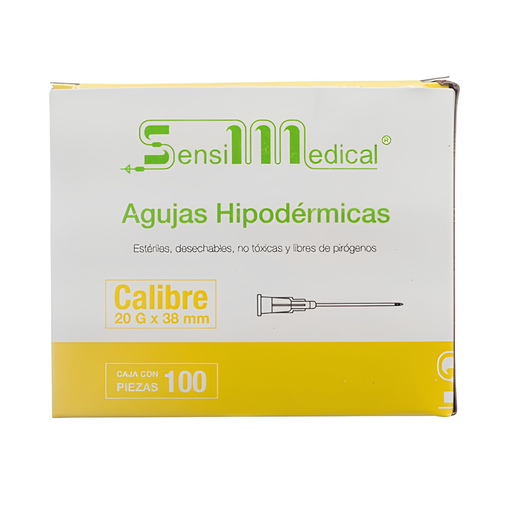 [3506] AGUJA HIPODERMICA 20G X 38 MM C/100 AMARILLA SENSIMEDICAL